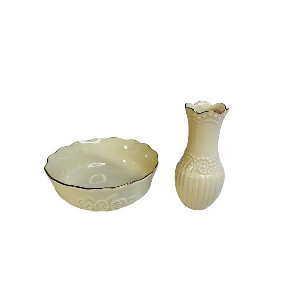 Vintage Lenox Porcelain Bud Vase,  Pattern And Bowl Set GORGEOUS Floral Dots
